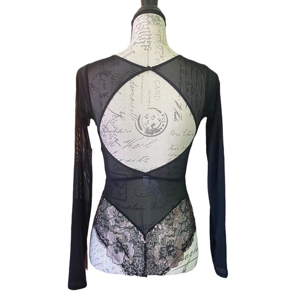Black Lace Rose Gold Long Sleeve Teddy Bodysuit Size XS - Picture 4 of 4